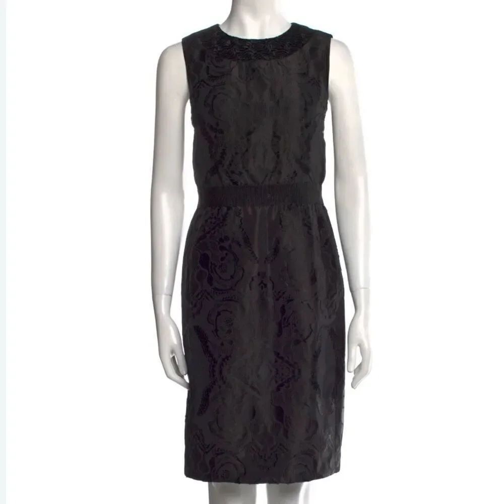Proenza Schouler Black Brocade floral sheath dress size 6